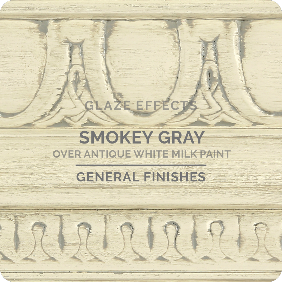 Smoke Gray Glaze Effects over Antique White Milk Paint