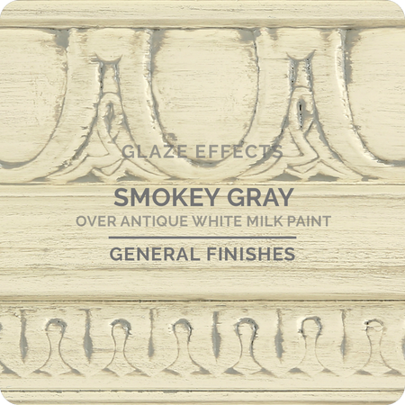 Smoke Gray Glaze Effects over Antique White Milk Paint